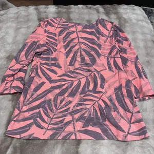 FRESH PRODUCE Women Blouse Top 3/4 Sleeve Big Leaves Tropical Vneck Medium thumbnail 8