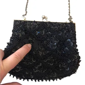Vintage black beaded formal purse evening bag special occasion Holiday party thumbnail 6
