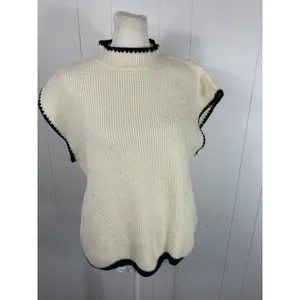 Entro NWT Women's Madison Cap Sleeve Sweater Top in Cream/Black Size Large. thumbnail 4