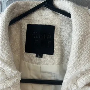 Mina Self Cream‎ Cropped Tweed Blazer Jacket Double Breasted Size L thumbnail 4