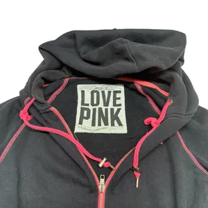 PINK Y2K Pink & Black Contrast Color Block Zip Up Hoodie Limited Edition thumbnail 3