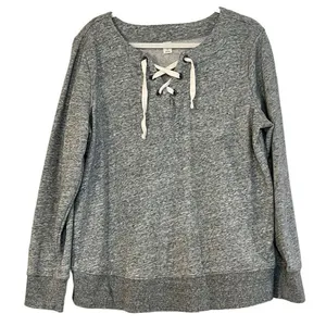 Old Navy Gray Lace Up Sweatshirt Large thumbnail 2