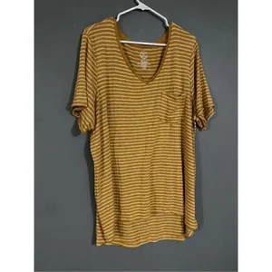 Maurices Yellow Striped Roll Cuff Short Sleeve High Low V Neck Top Size 2X thumbnail 2