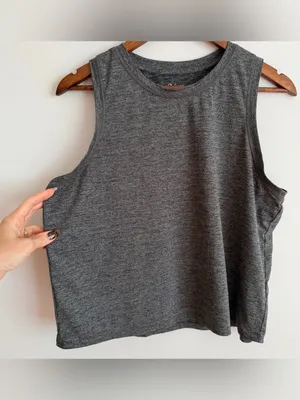 Quince Flowknit Breeze Muscle Tank Top Heather Charcoal Grey Large L thumbnail 2