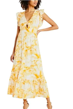 EXPRESS Floral Flutter Sleeve Tie Front Maxi Dress Small thumbnail 1