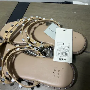 A New Day Hollis Tan Studded Strappy Flat Sandals Silver Studs Women 8 NWT thumbnail 4