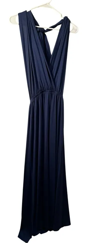 Ibotmcas Women’s Size Medium Halter V-Neck Maxi Dress Navy Blue Open Low Back thumbnail 1