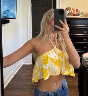 Forever 21 Yellow and White Floral Halter Crop Top thumbnail 1