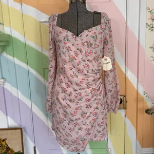 NWT Altar’d State Floral Side Ruche Puff Sleeve Mini Dress Sz Med 🍄 thumbnail 2