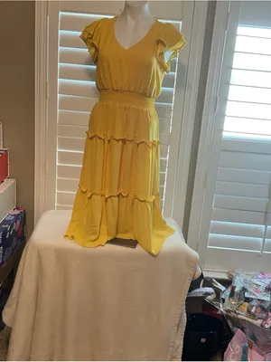 Jessica Simpson Yellow Tiered Ruffle Midi Dress thumbnail 2