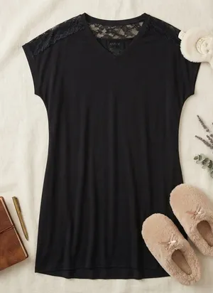 Adore Me Black‎ Lace Shoulder V-Neck Nightgown Sleep Dress MON-SL-099-33-PJ S thumbnail 1