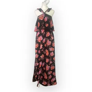 Tularosa Santorini Maxi Dress Women's Med Black Pink Floral Sleeveless Halter thumbnail 3