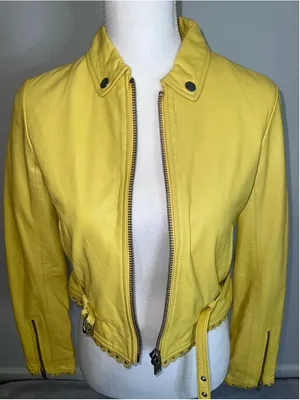 DOMA Yellow Lamb Leather Scalloped Cropped Jacket S thumbnail 8