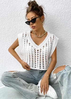 White Knit Sweater Vest thumbnail 3