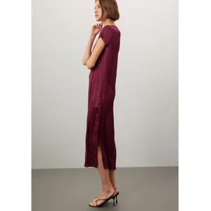 Madewell Short Sleeve Slip Midi Dress Women S Burgundy Plisse Minimalist Holiday thumbnail 4