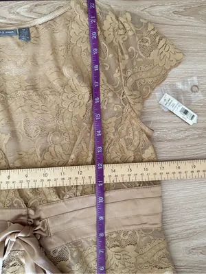 Apt. 9 Y2K Medium NEW Lace Blouse Victorian Satin Belt Tan Camel‎ Dainty Romantic Sheer thumbnail 5