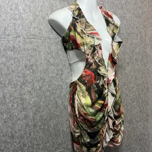 Lilyful Mini Dress Ruffle Trim Sleeveless Green Abstract‎ Print Size L thumbnail 3