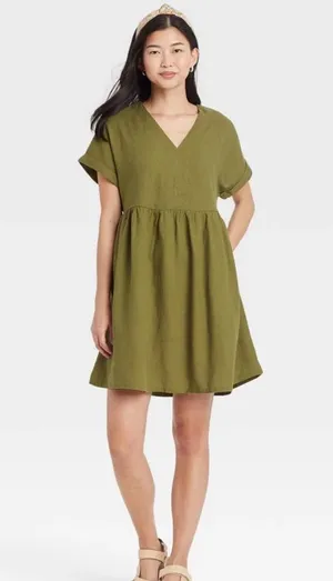 Universal Threads olive green linen shirt dress thumbnail 1