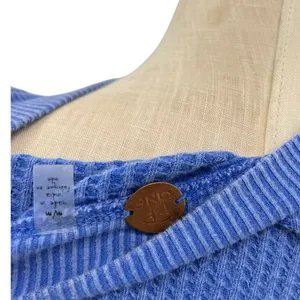 Free People FP One Cropped Interlaken Top Waffle Knit Long‎ Sleeve Blue Medium thumbnail 9