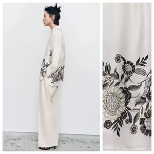 Zara White Satin Effect Printed Flowing Collared Shirt Size XS thumbnail 3