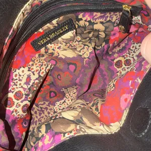 Vera Bradley Black Quilted Leather Satchel Floral Lining Shoulder Bag Classy thumbnail 3