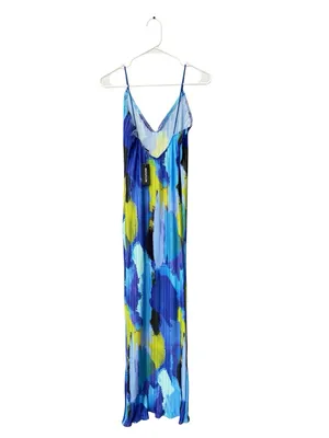 PRETTYLITTLETHING NWT Blue Abstract Print Plisse Low Back Dress Size 12 thumbnail 4