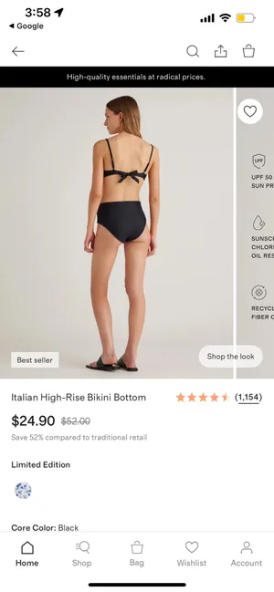 New Quince Italian High-Rise Bikini Bottom in Black Size Small thumbnail 6