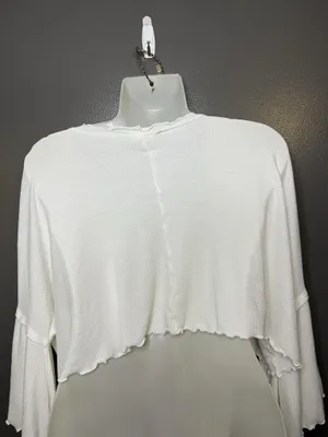 Altar'd State Blouse Womens XS White Ruffle Lettuce Hem Bell Sleeve Crop Top thumbnail 5
