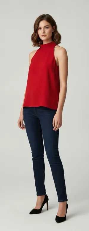 ZARA Red Sleeveless High Mock Neck Tank Top Back Zip Formal Party Night Out XS thumbnail 1