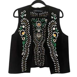 New Zara Black Embroidered Crop Vest Medium thumbnail 4