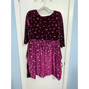 Celestial Purple Velvet Dress Small Gold Stars Whimsygoth Handmade Witchy thumbnail 6
