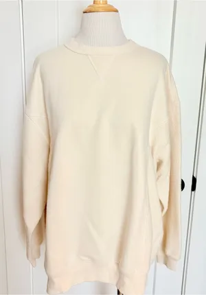 Aerie Cream Women's Relaxed Crewneck Sweatshirt Small thumbnail 1