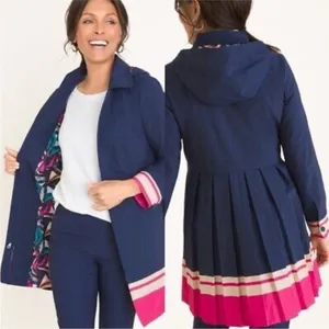 Chicos Pleated Rain Coat Jacket Striped Hem Sailboat Interior Womens Size 0 XS thumbnail 3
