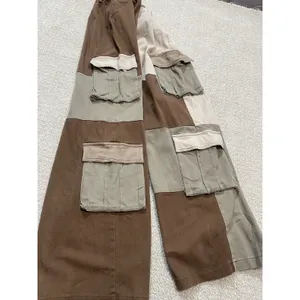 Hot & Delicious Patchwork Cargo Pants Brown Beige Olive Cotton Relaxed Women's M thumbnail 13