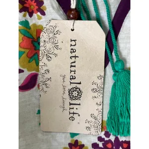 Natural Life Live Happy Embroidered Floral Boho Peasant Tunic Blouse Top S New thumbnail 7