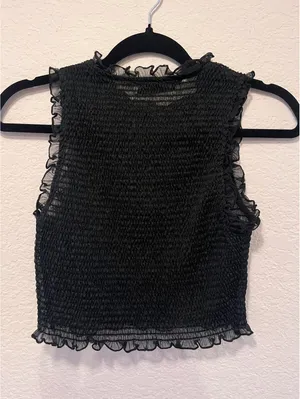 Zara Black‎ Smocked Sleeveless Ruffle Trim Crop Top thumbnail 7