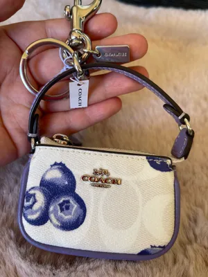 NWT Coach Mini Nolita Bag Charm In Signature Canvas With Blueberry Print CR498 thumbnail 1