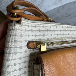Fossil kinley Women's Crossbody Bag Key Pattern Canvas Leather Trim Cream Brown thumbnail 3