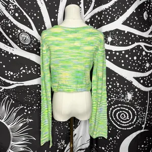 American Eagle Outfitters Lime Green Multi-Stripe Long Sleeve Knit Tank/Cardigan thumbnail 3