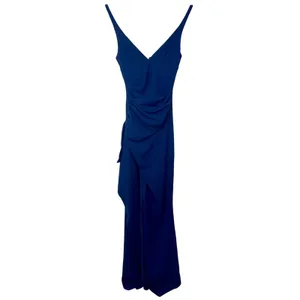 NWT Babyboo Violetta Navy Blue Ruched High Slit Ruffle Maxi Dress Womens Size XS thumbnail 9