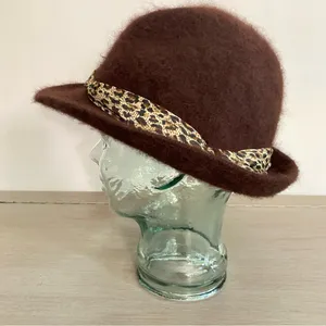 Cloche Women’s Hat Rabbit Hair Blend One‎ Size In Chocolate Brown Leopard Band thumbnail 1