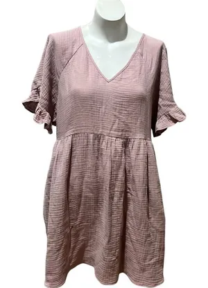 Madewell Women's L Pink Ruffle Sleeve V-Neck Short Minidress thumbnail 1