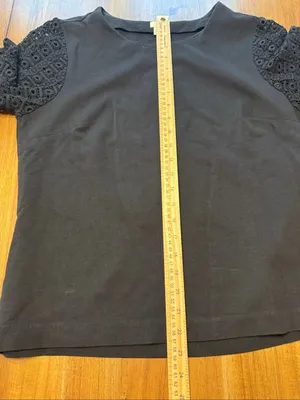 Womens J Crew Size Medium Shirt Top Black Short Lace Sleeve thumbnail 6