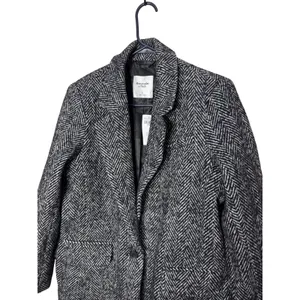 Abercrombie & Fitch Herringbone Wool Blend Blazer Black White Grey Large NWT thumbnail 2