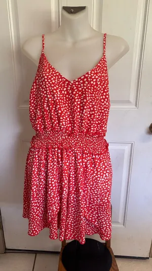 NWT Med She + Sky Red/White Ditsy Floral spaghetti strap romper thumbnail 1