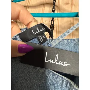 NWT Lulus Charmed Aura Light Denim Tie-Strap Bubble-Hem Mini Dress Babydoll Sz S thumbnail 7