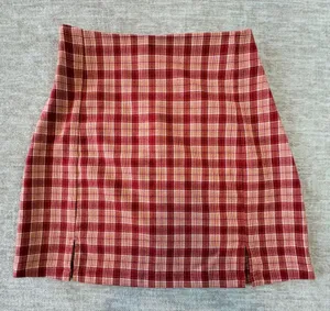 Brandy‎ Melville Mini Skirt Plaid Red Orange Casual Party Size XS-S Stretch thumbnail 1