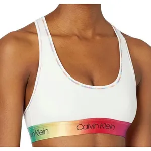 NWT Calvin Klein White Rainbow Trim Racerback Pride Bralette‎ Sports Bra Size S thumbnail 1