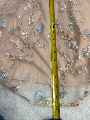 Embroidered Tie-Shoulder Midi Dress in Nude with Blue Accents thumbnail 4