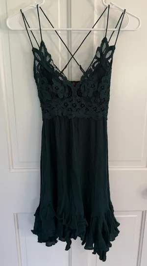 Free People FP One Adella Slip Dress XS Green Crochet Lace Boho Mini‎ thumbnail 1